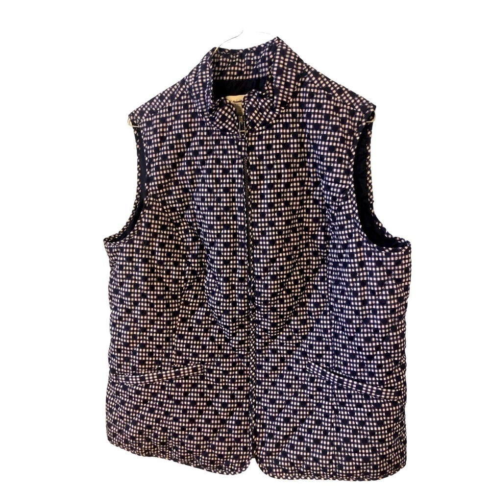 Talbot Blue & White Polka Dot Checkered Quilted Zip Pocketed Plus Sized Vest X
